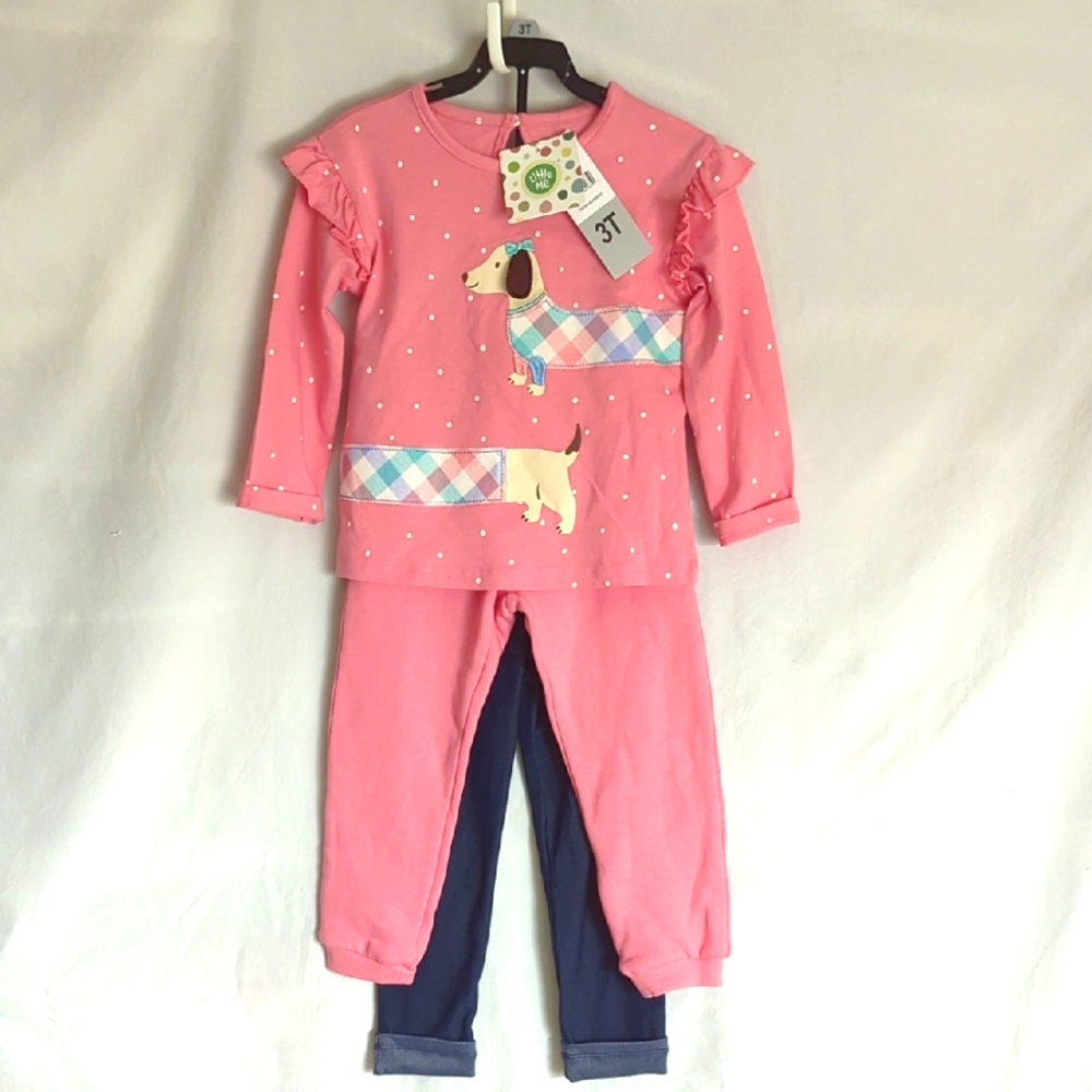 Little Me Top Sweatpants And Denim Look Leggings Sz 3T New Pink